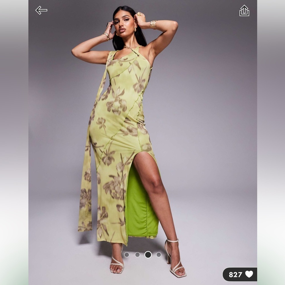 ASOS design green wrap‎ neck detail maxi dress with slit NWT - Picture 3 of 5